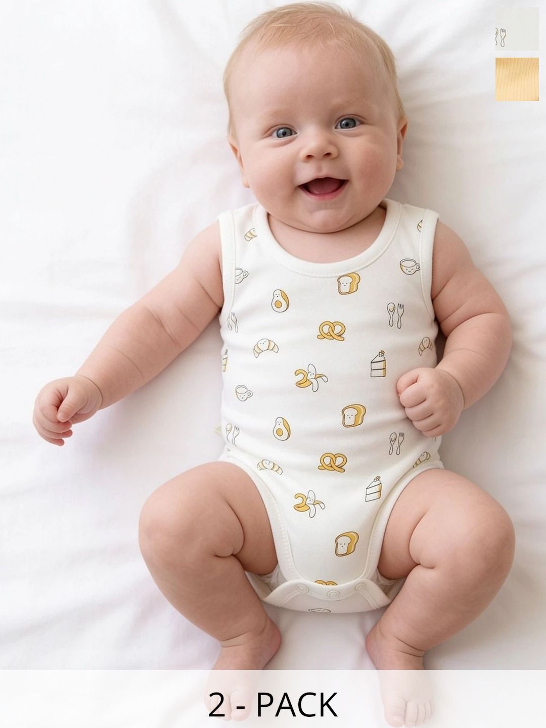 Juniors by Babyshop Pack of 2 Self Design Cotton Round Neck Bodysuit-picture-46