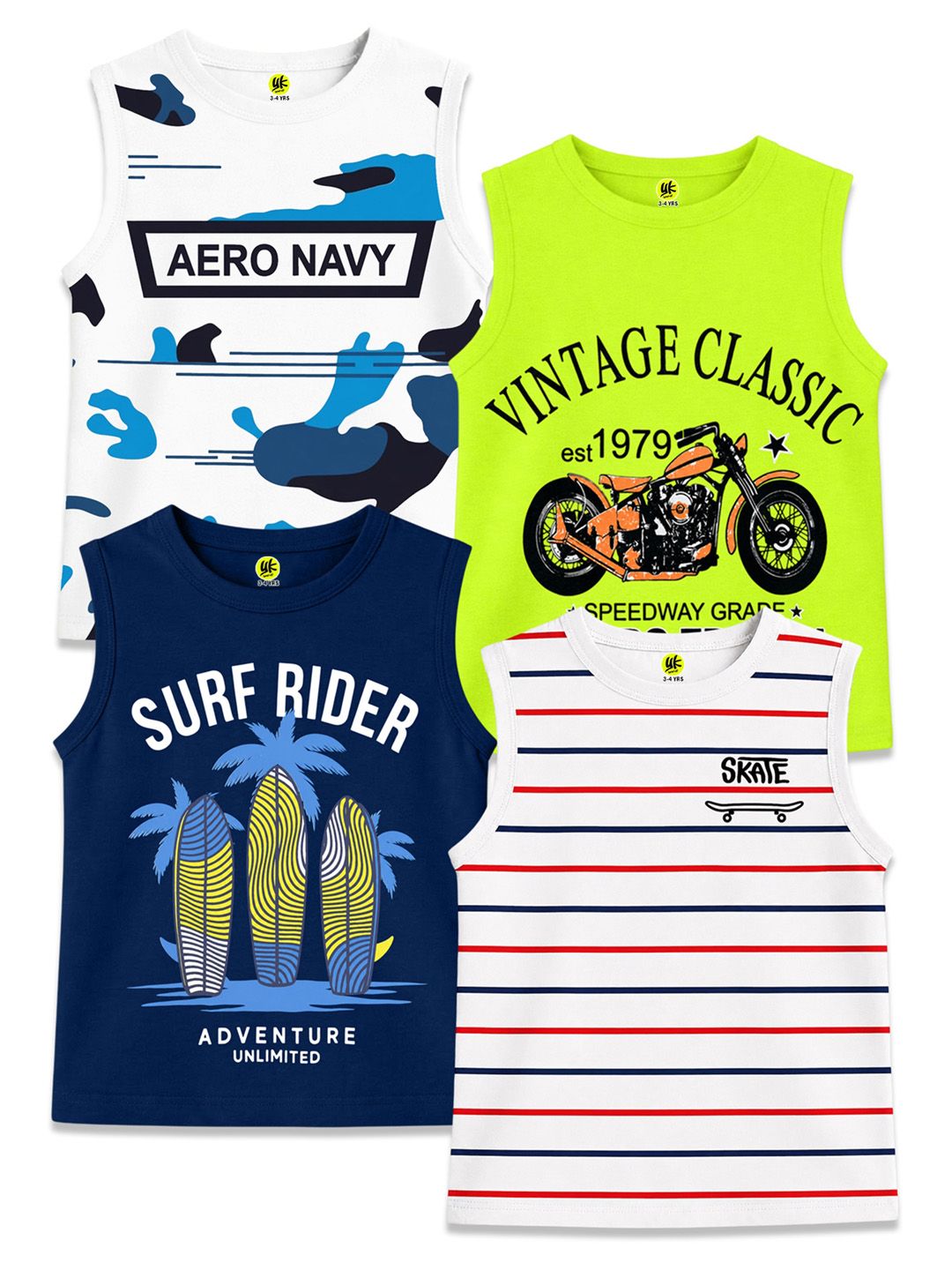 YK Boys Pack Of 4 Printed Round Neck T-Shirt-picture-48