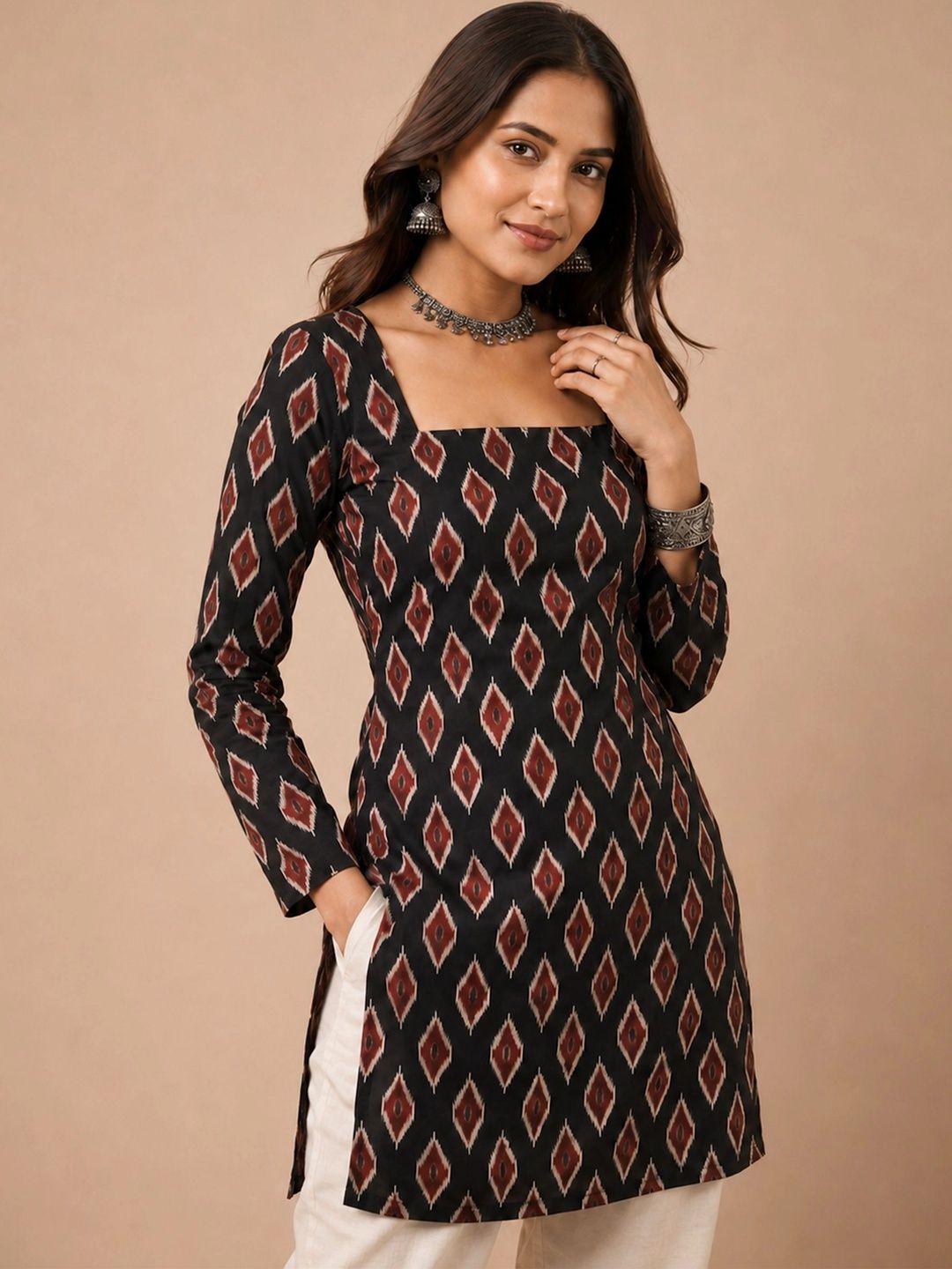 Rangrooh Geometric Printed Square Neck Pure Cotton Kurti-picture-52