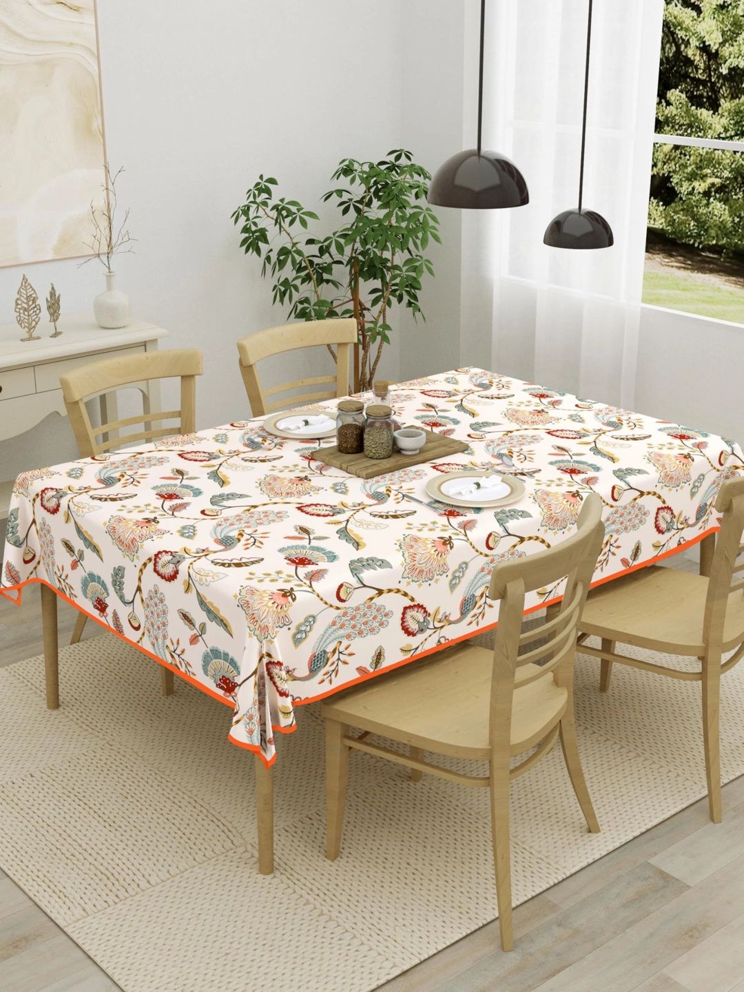 Myntra Elegant Homes Multicoloured Floral Cotton 6-Seater Table Cover-picture-34