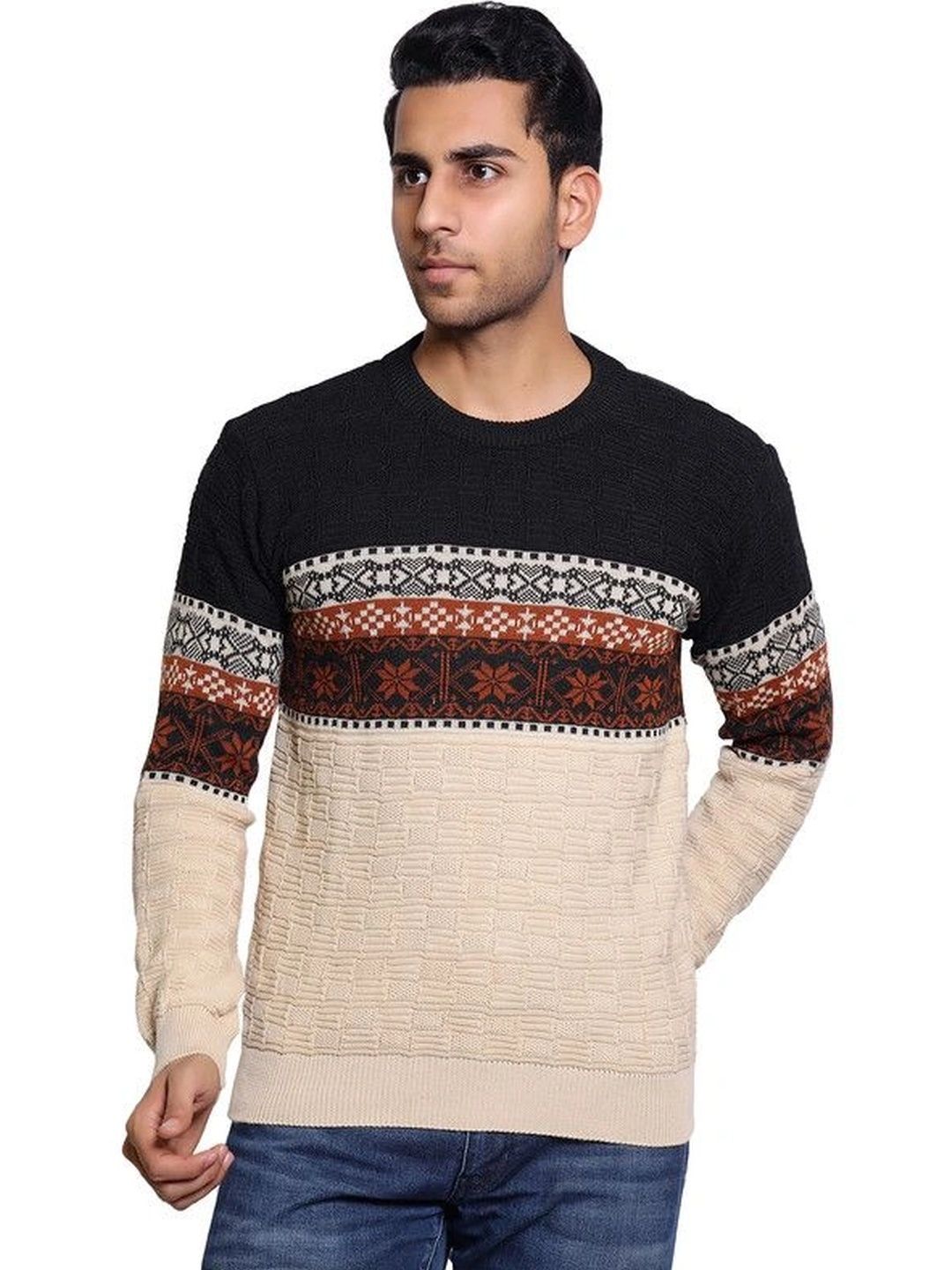 Grand Line Men Fair Isle Colourblocked Pullover-picture-41