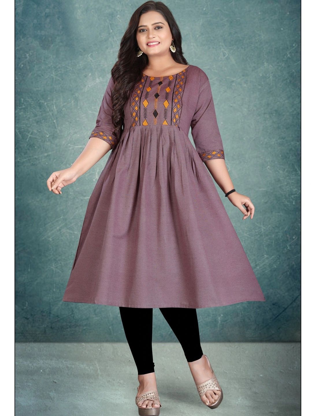 HETSA Ethnic Motifs Embroidered Thread Work Pure Cotton Thread Work Empire Kurti-picture-51
