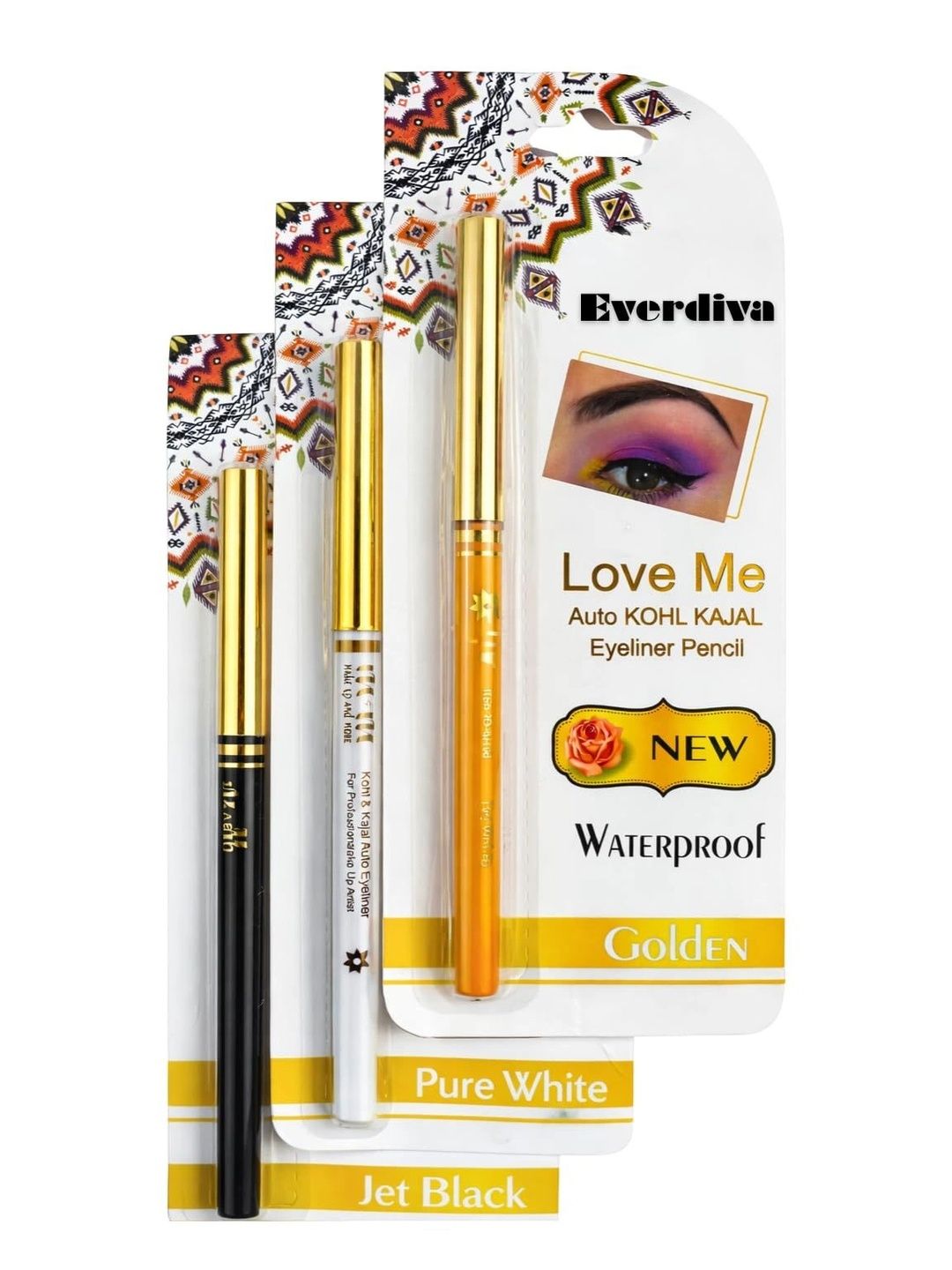 everdiva Set Of 3 Waterproof Retractable Pencil Eyeliner - Gold-White-Jet Black-picture-58