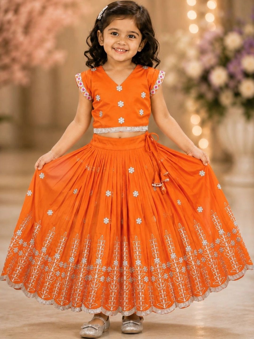 DRISHIV ENTERPRISE Girls Embellished Thread Work Ready to Wear Lehenga &-picture-46