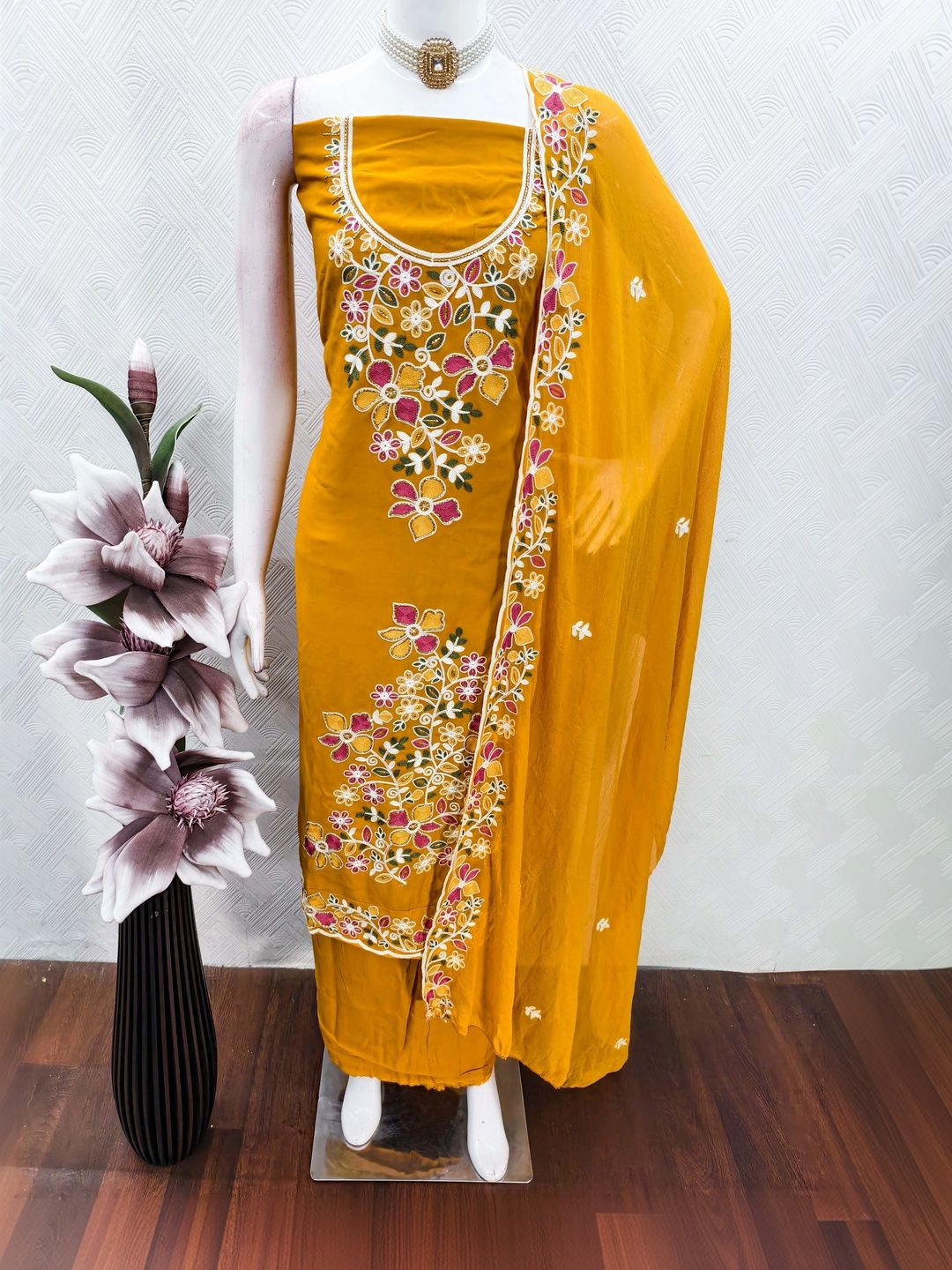 Maroosh Embroidered Viscose Rayon Unstitched Dress Material-picture-24
