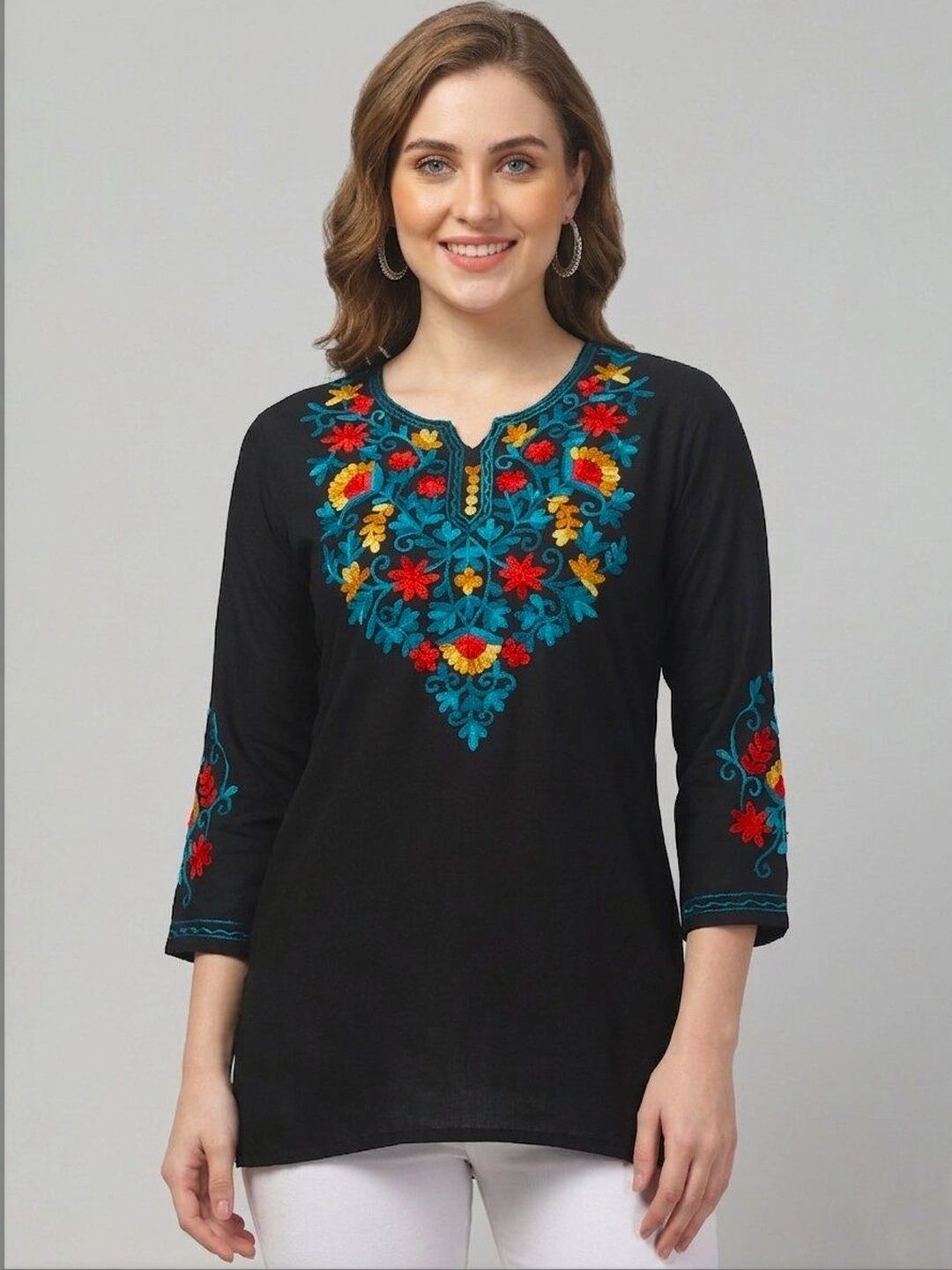 Craftloom Floral Embroidered V-Neck Thread Work Thread Work Kurti-picture-27