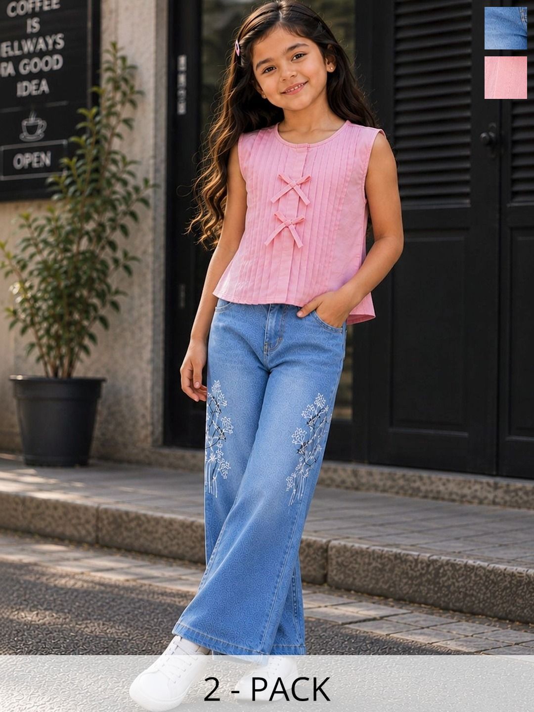 Purple United Kids Girls Pink Casual Top Blue Comfort Fit Embroidered Jeans Combo Set-picture-39