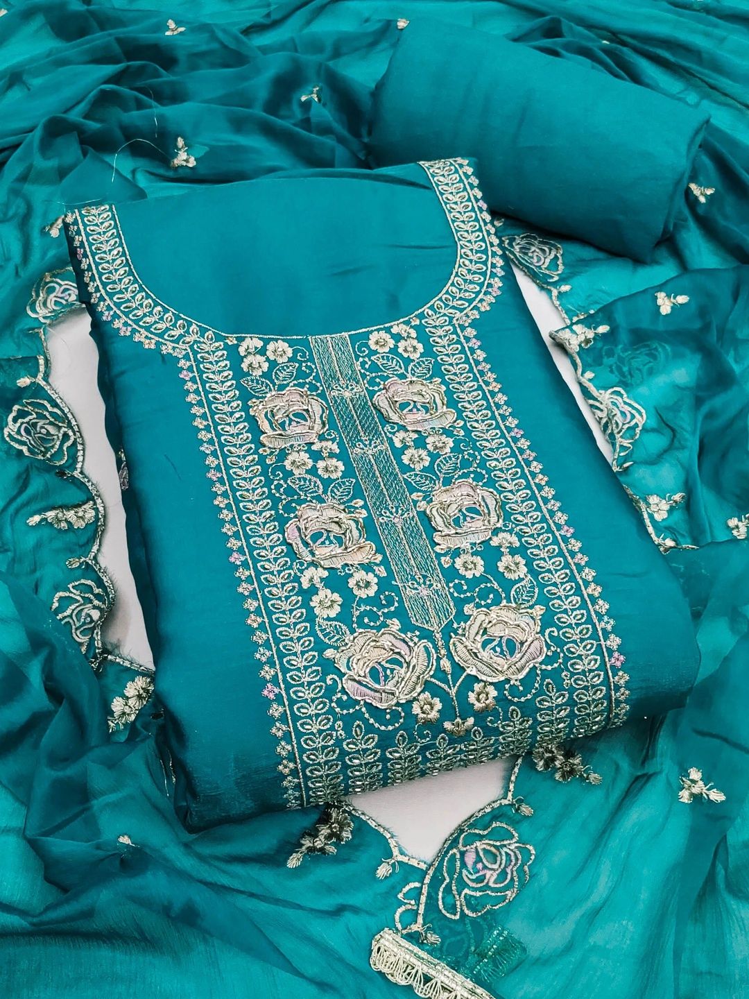 HERE&NOW Embroidered Satin Unstitched Dress Material-picture-46