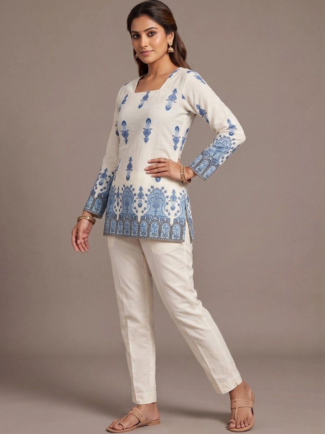 makemyfab Ethnic Motifs Printed Square Neck Kurti-picture-57