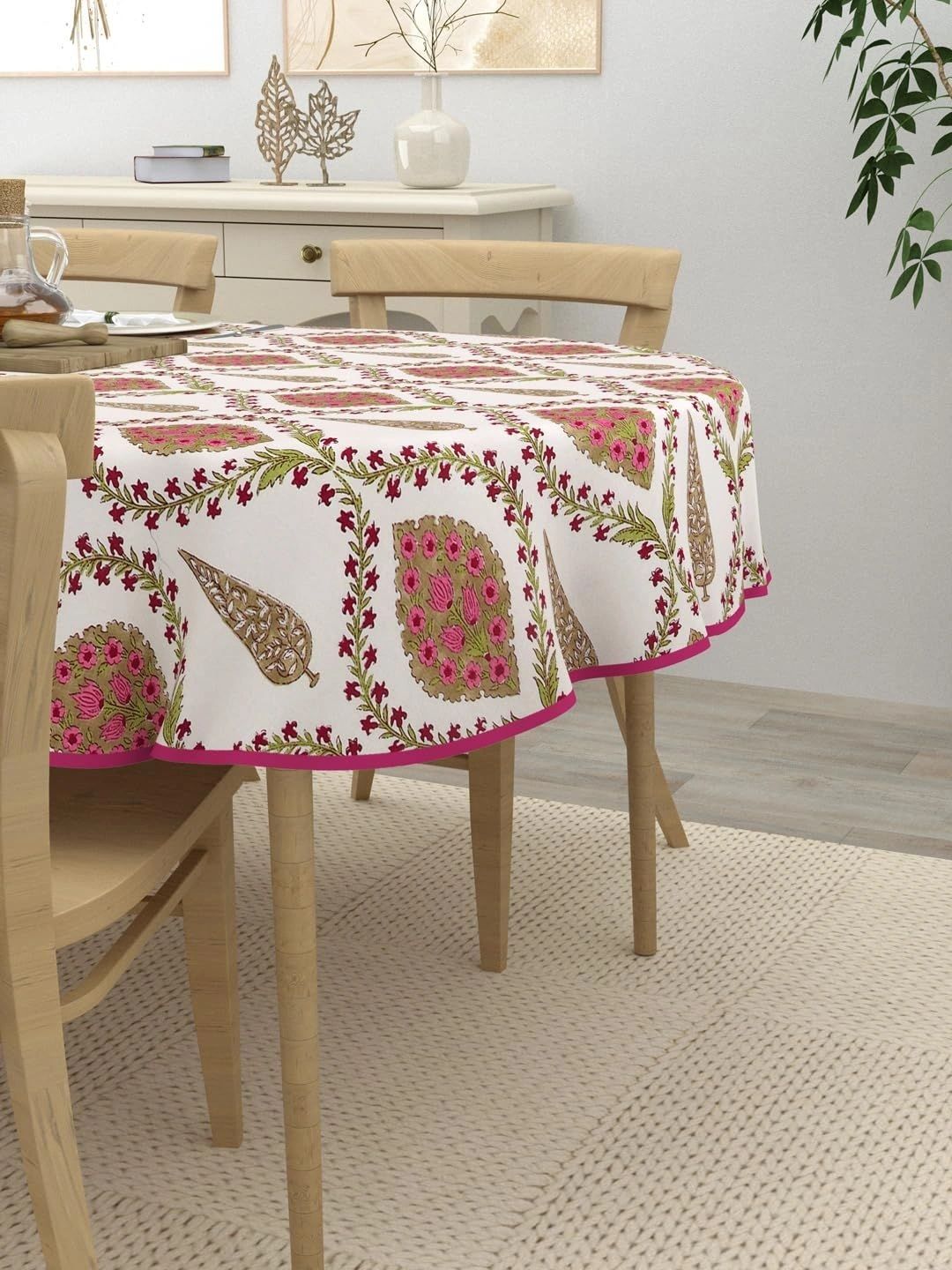 Aura Pink Cotton Oval 4-Seater Table Cover-picture-47