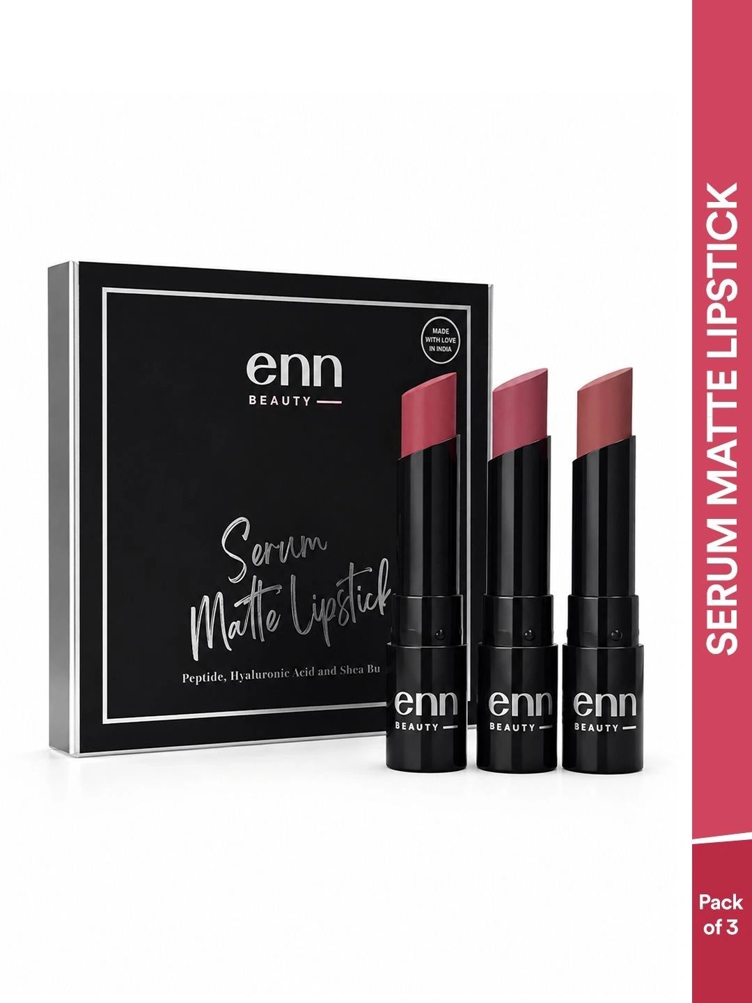 ENN Set Of 3 Serum Matte Bullet Lipstick - Mauve Kiss-Rose Dust-Coral Crush-image-41