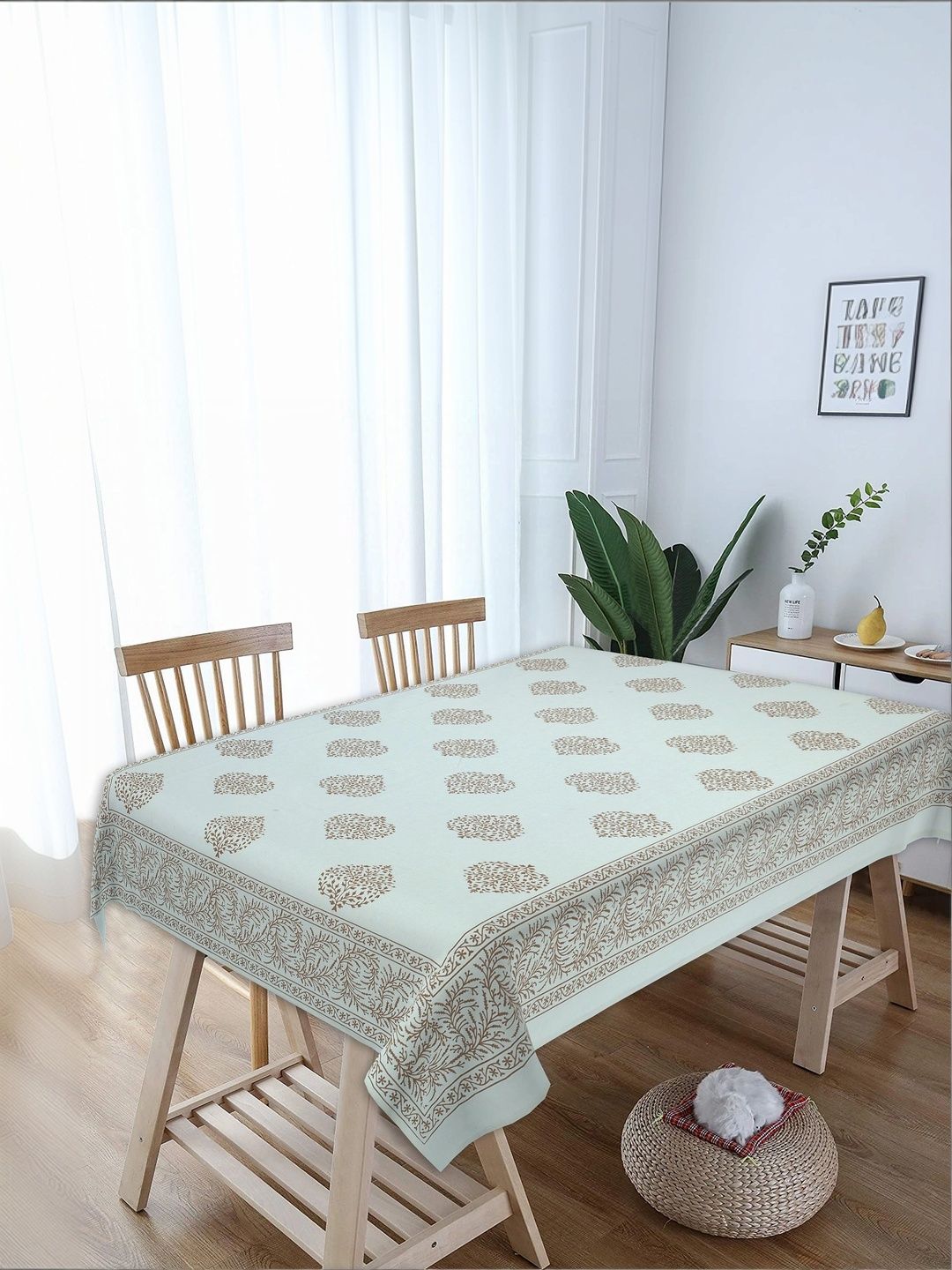 Texstylers Gold-Toned Floral Anti-Slip Cotton 6-Seater Table Cover-picture-52