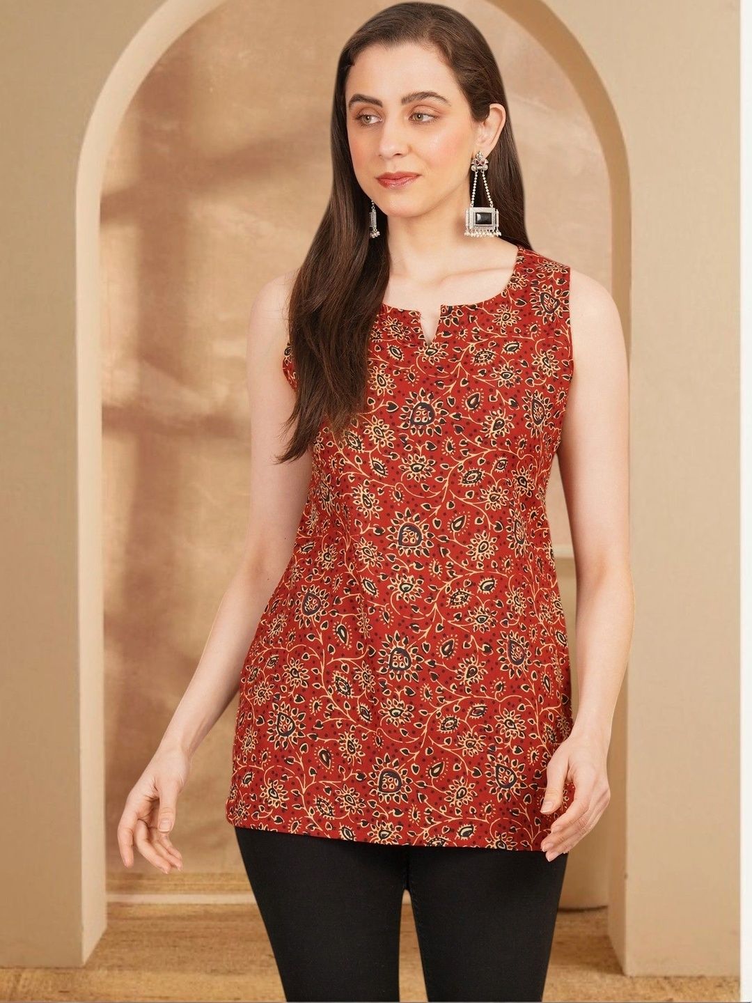 Anouk Rustic Floral Printed Pure Cotton Blend Khadi Kurti-picture-29