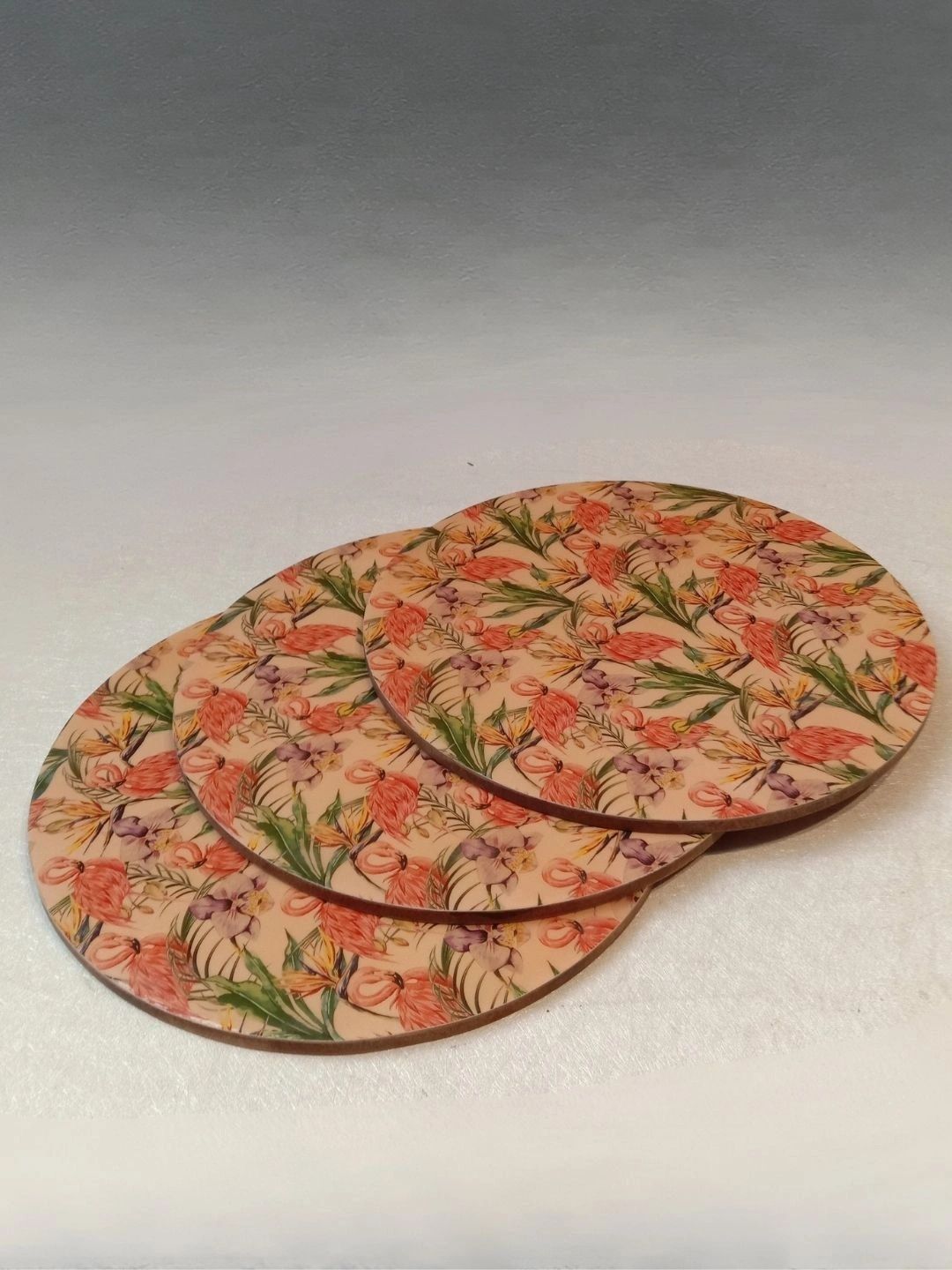 THE HOME CO. 3-Pcs Peach & Pink Printed Round Table Placemats-picture-27