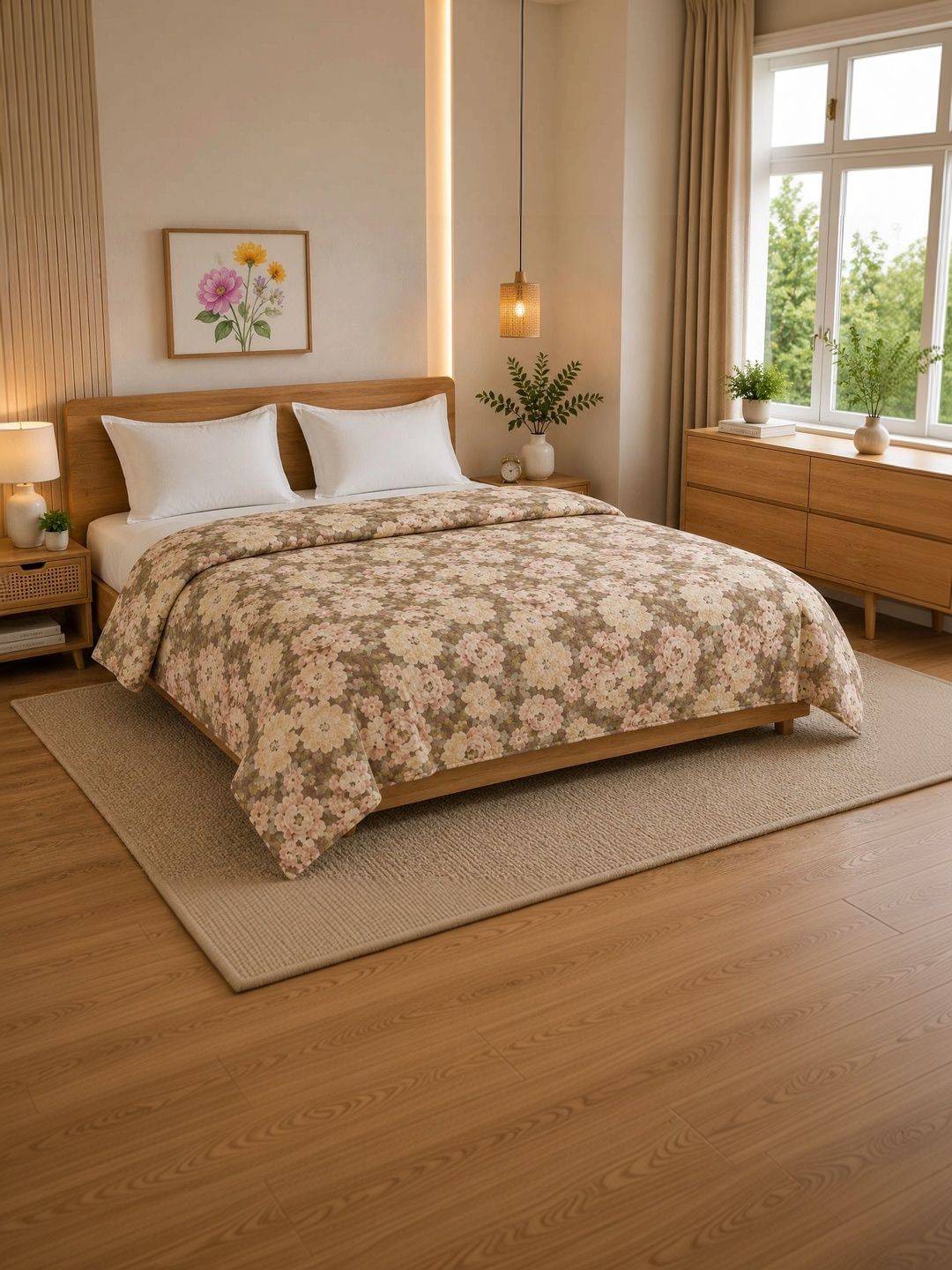 TINDLER KNOTS Brown & Beige Floral Printed Cotton Duvet Cover-picture-5