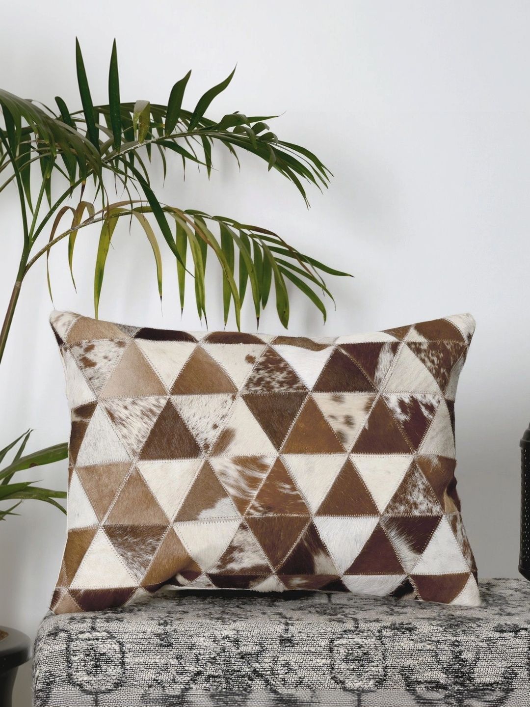 Homzz Brown Geometric Leather Blend Rectangle Cushion Covers-image-37