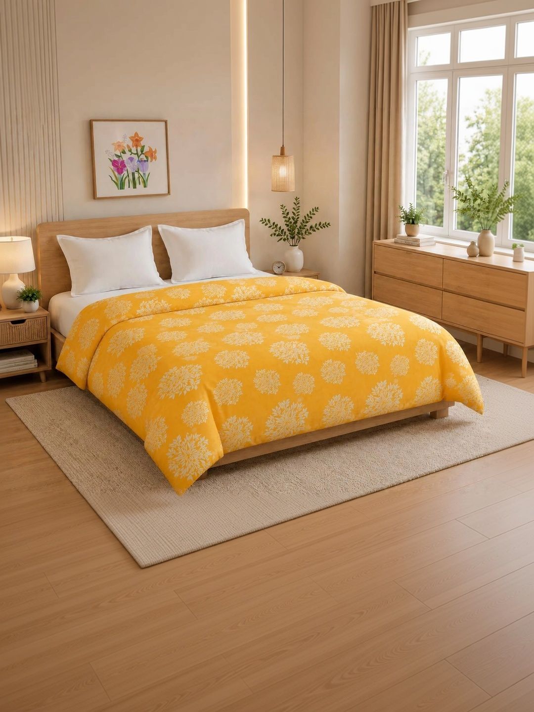 TINDLER KNOTS Yellow & White Floral Printed Cotton Duvet Cover-picture-12