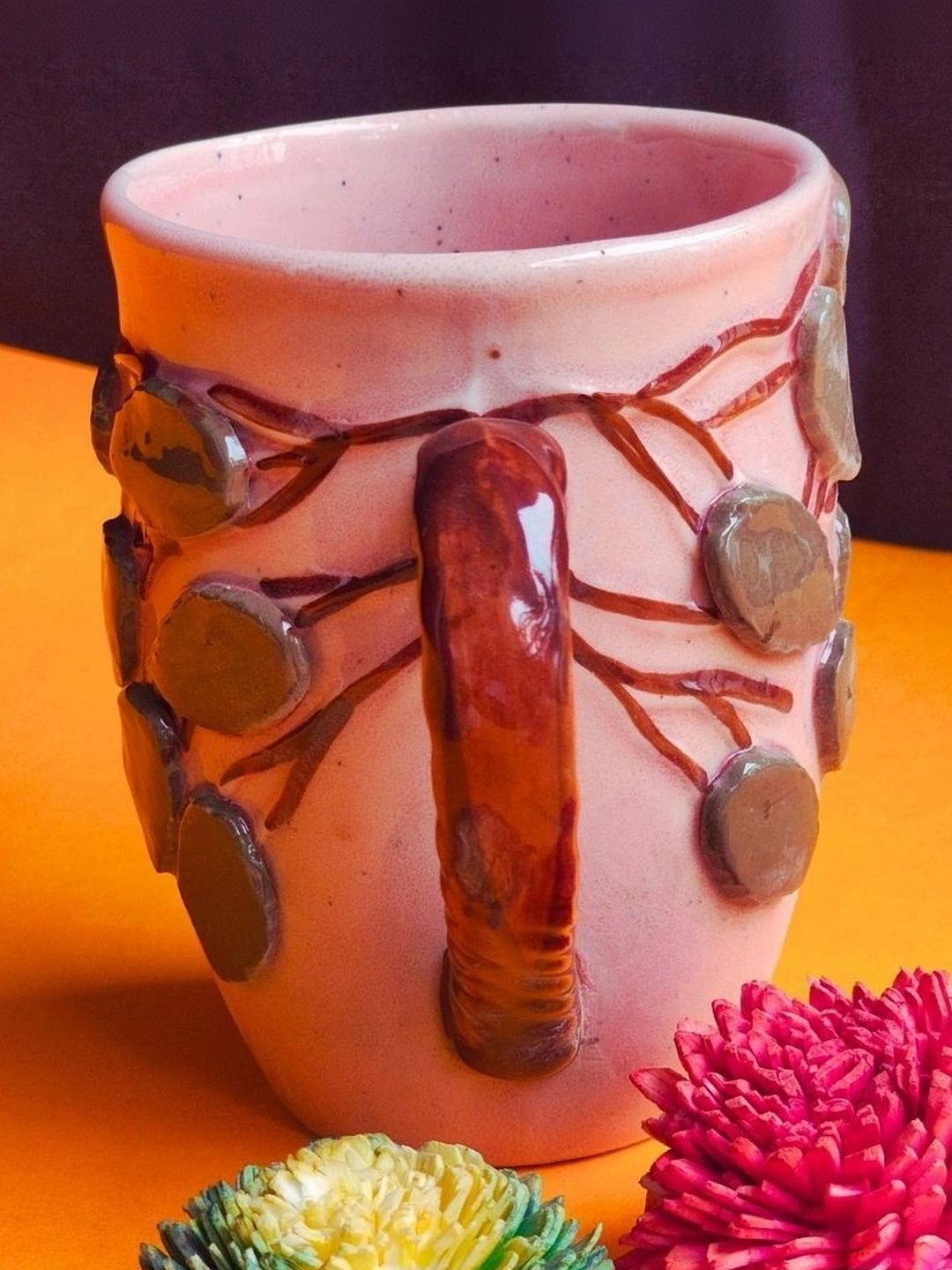 TheYUGO Pink & Brown Handcrafted Textured Ceramic Glossy Mugs Set of Cups and Mugs-image-10