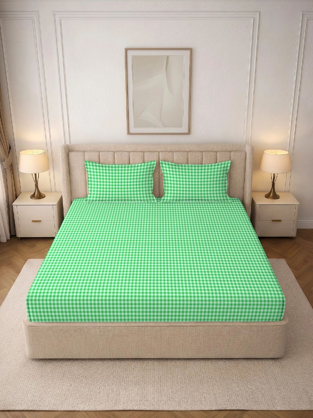 MORADO Green & White 130 TC Bedsheet with 2 Pillow Covers-picture-11