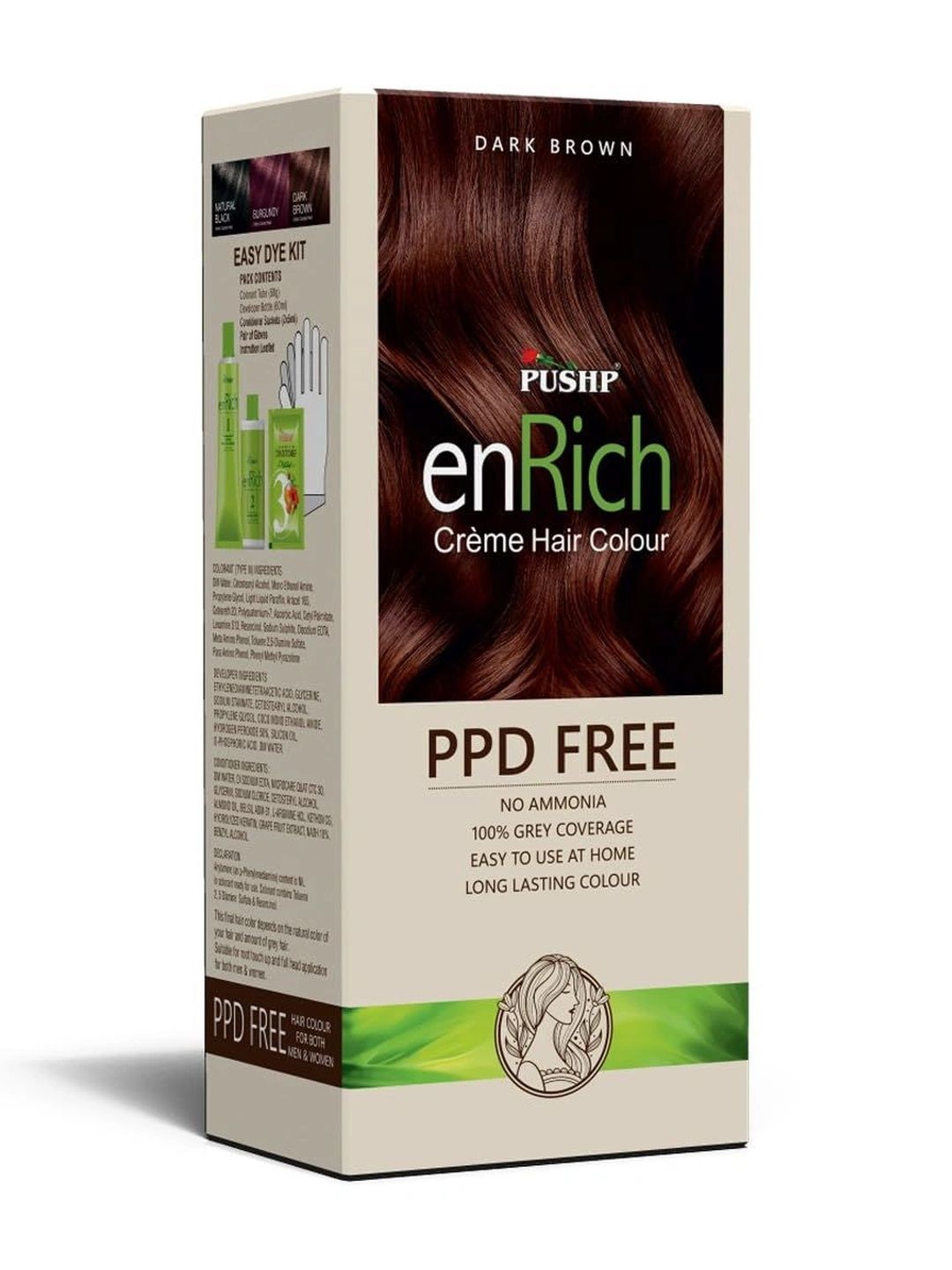 PUSHP HENNA enRich Creme Hair Color - 160 g - Dark Brown-picture-11