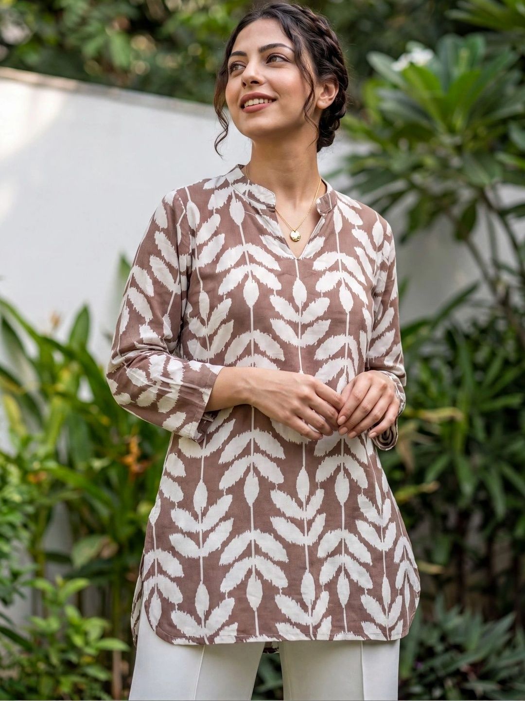 Klotden Viscose Rayon Mandarin Collar Printed Tunic-picture-58