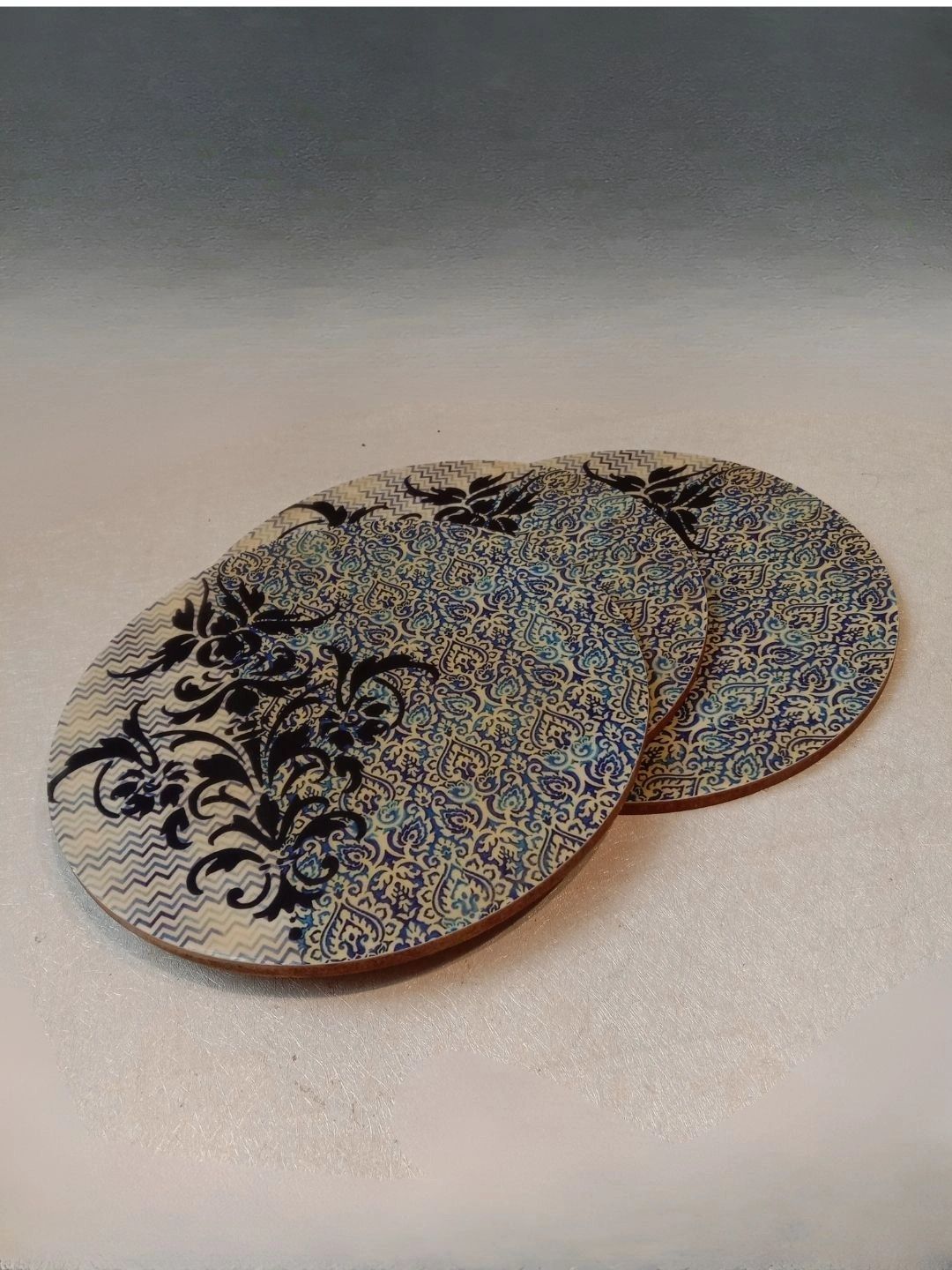 THE HOME CO. 3-Pcs Blue & Black Printed Round Table Placemats-picture-15