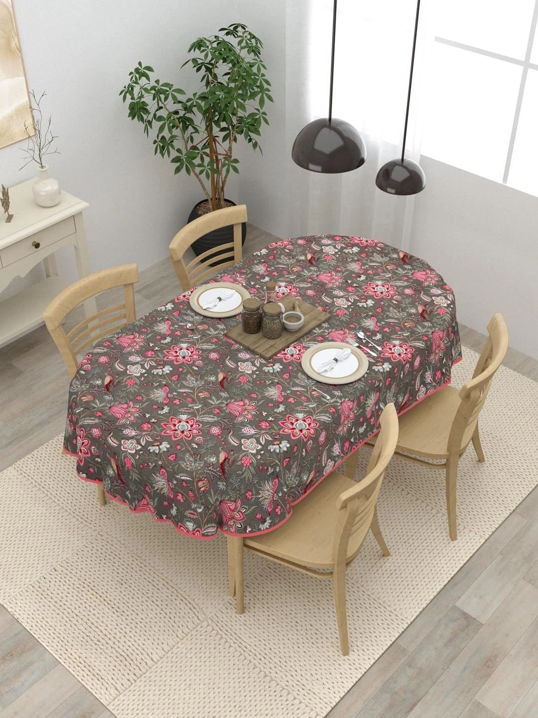 Myntra Elegant Homes Pink Floral Cotton Oval 4-Seater Table Cover-picture-48