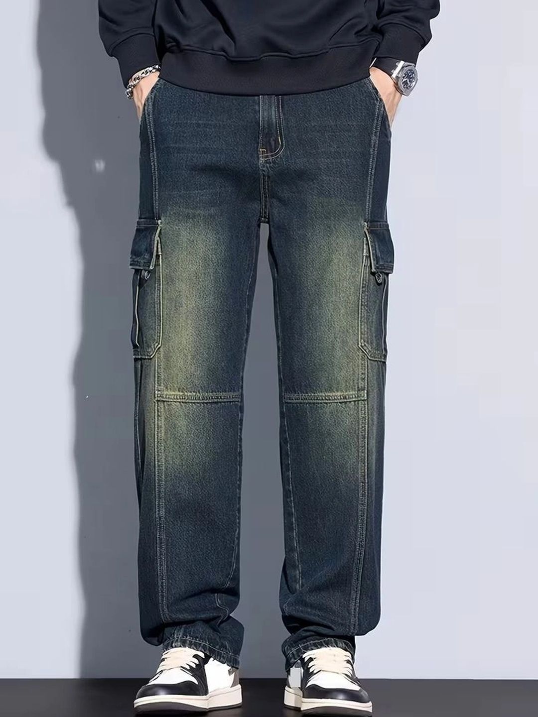 MAKPAK Men Jean Relaxed Fit Mid-Rise Low Distress Stretchable Jeans-picture-38
