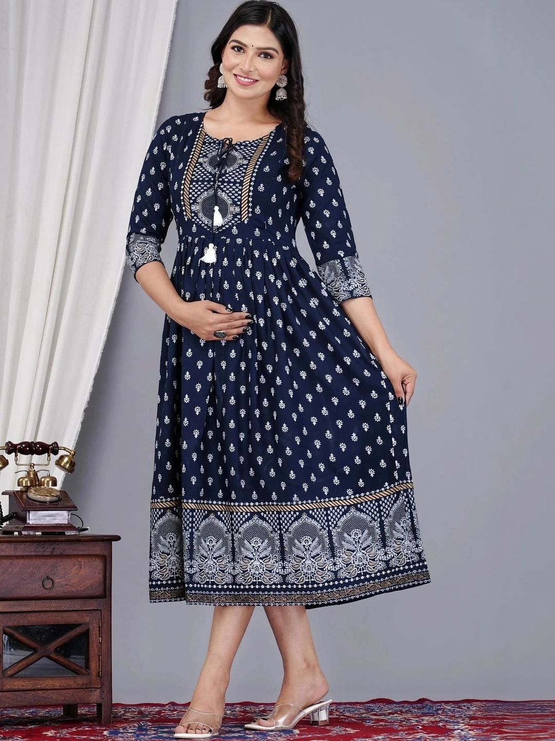 Vorcia Febtex Embellished Round Neck Fit and Flare Ethnic Dresses-picture-32