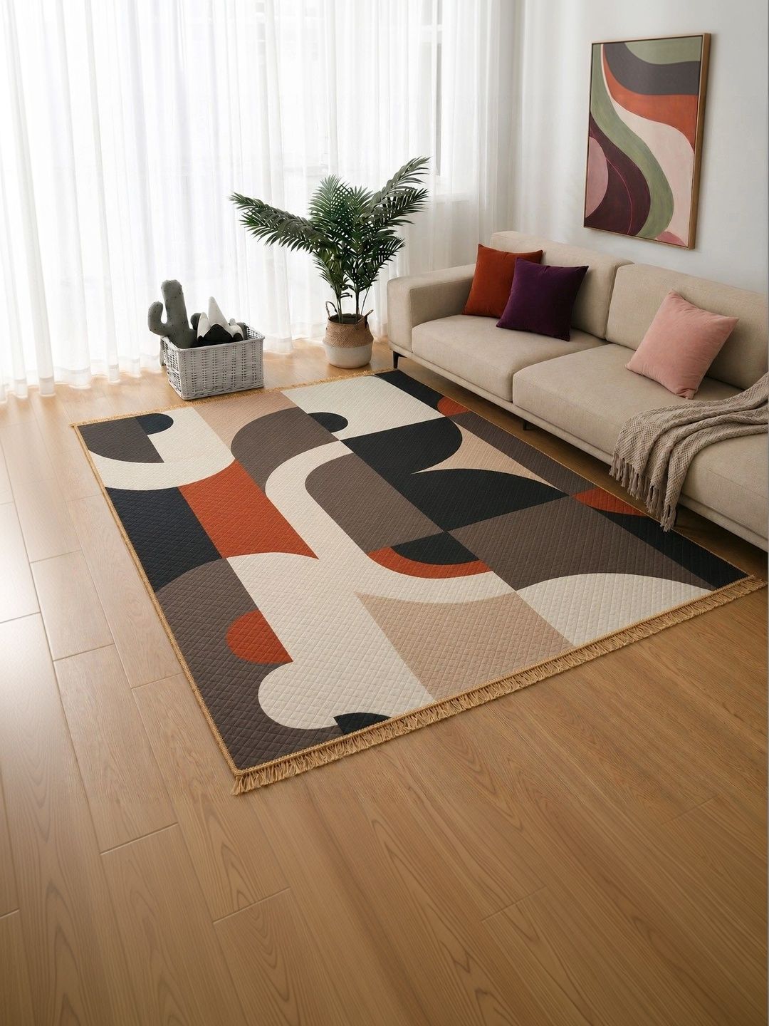 Fashion String Brown Abstract Polyester Carpet-picture-28