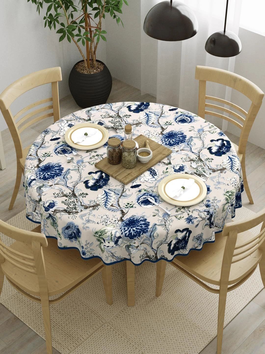 Aura Multicoloured Floral Cotton Round 4-Seater Table Cover-image-20