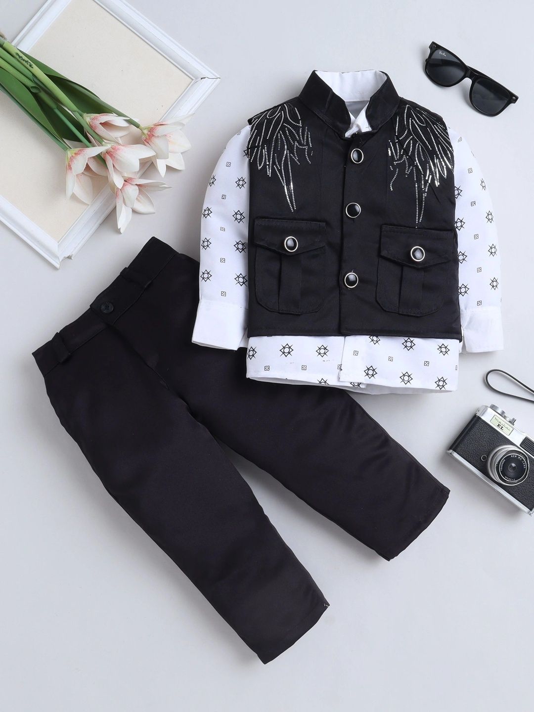 Miss & Chief Boys Embellished Mandarin Collar Single-Breasted Three-Piece Suit-picture-20