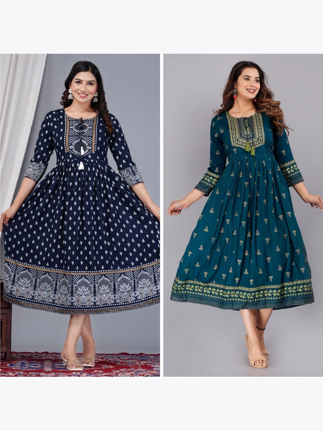 Vorcia Febtex Pack of 2 Embellished Round Neck Fit and Flare Ethnic Dresses-image-30