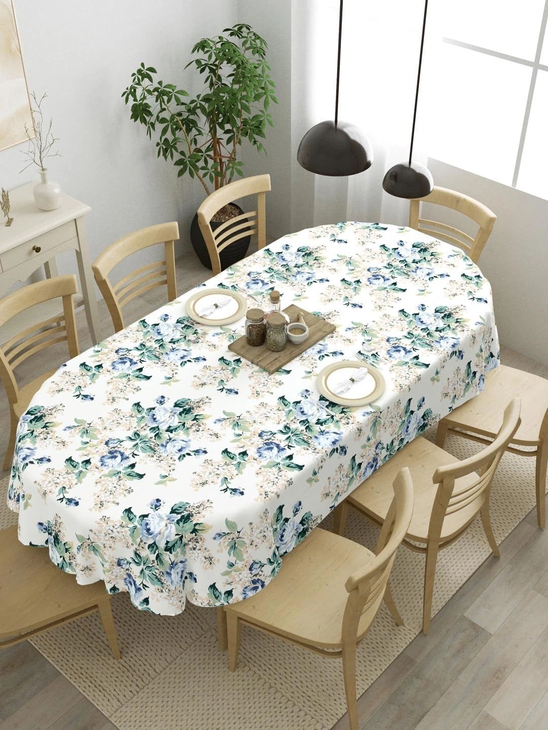 Myntra Elegant Homes Cream-Coloured Floral Cotton Oval 6-Seater Table Cover-picture-51