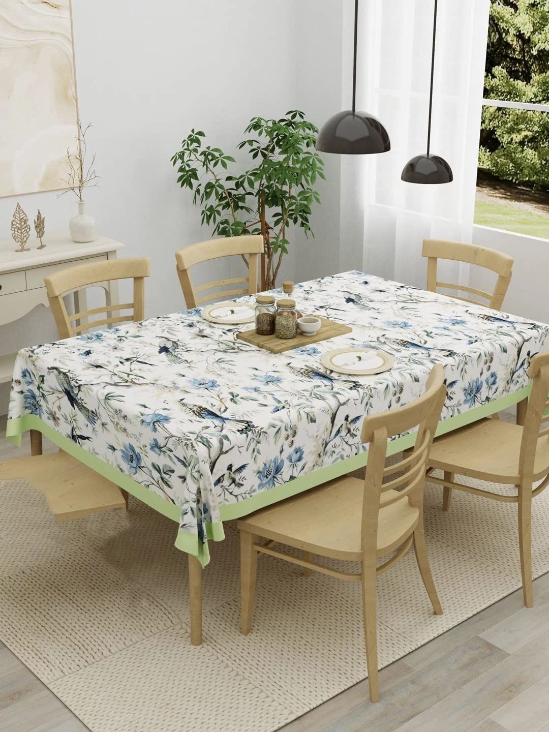Aura Blue Floral Cotton 6-Seater Table Cover-picture-24