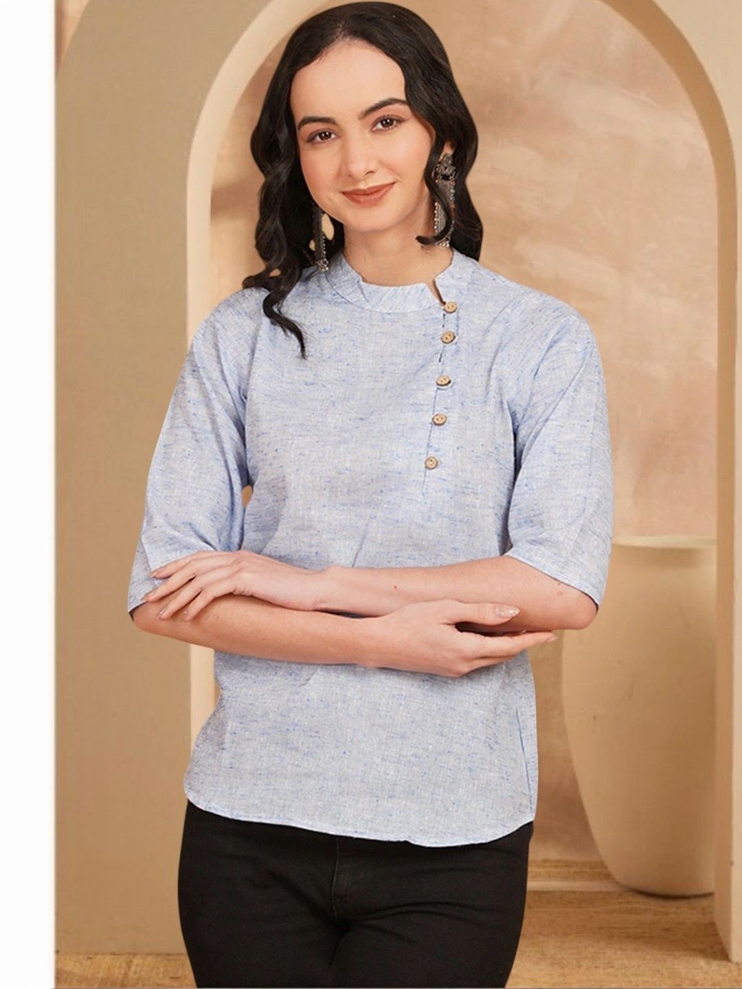 Anouk Rustic Woven Design Pure Cotton Blend Khadi Kurti-picture-11