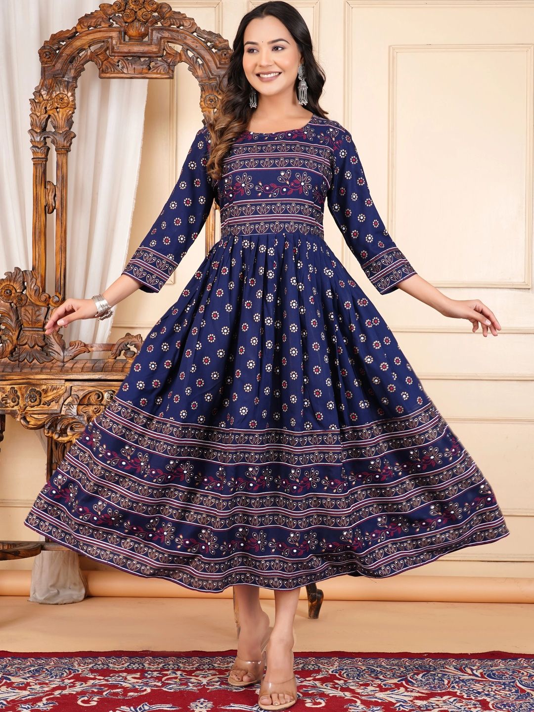 Vorcia Febtex Printed Calf-Length Fit & Flared Ethnic Dresses-picture-22