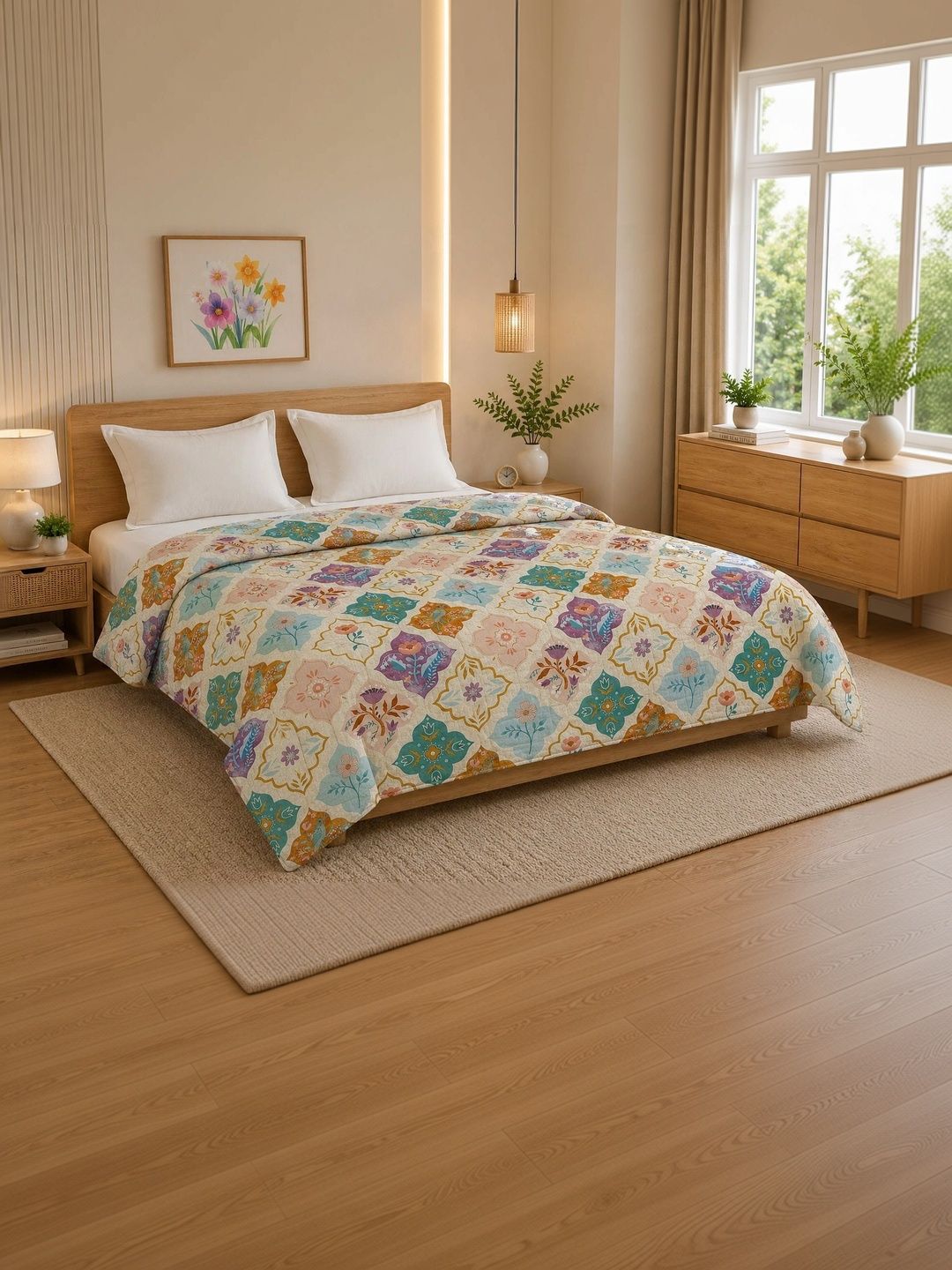 TINDLER KNOTS Brown & Green Floral Printed Cotton Duvet Cover-picture-9