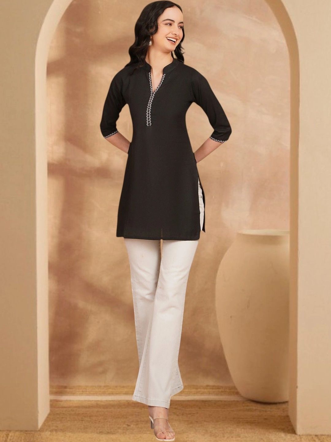 Anouk Rustic Ethnic Motifs Embroidered Thread Work Pure Cotton Blend Khadi Thread Work Kurti-picture-20