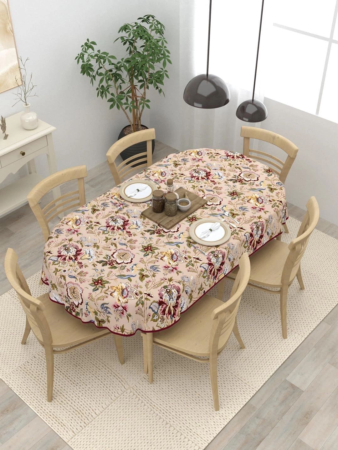 Myntra Elegant Homes Multicoloured Floral Cotton Oval 6-Seater Table Cover-picture-31