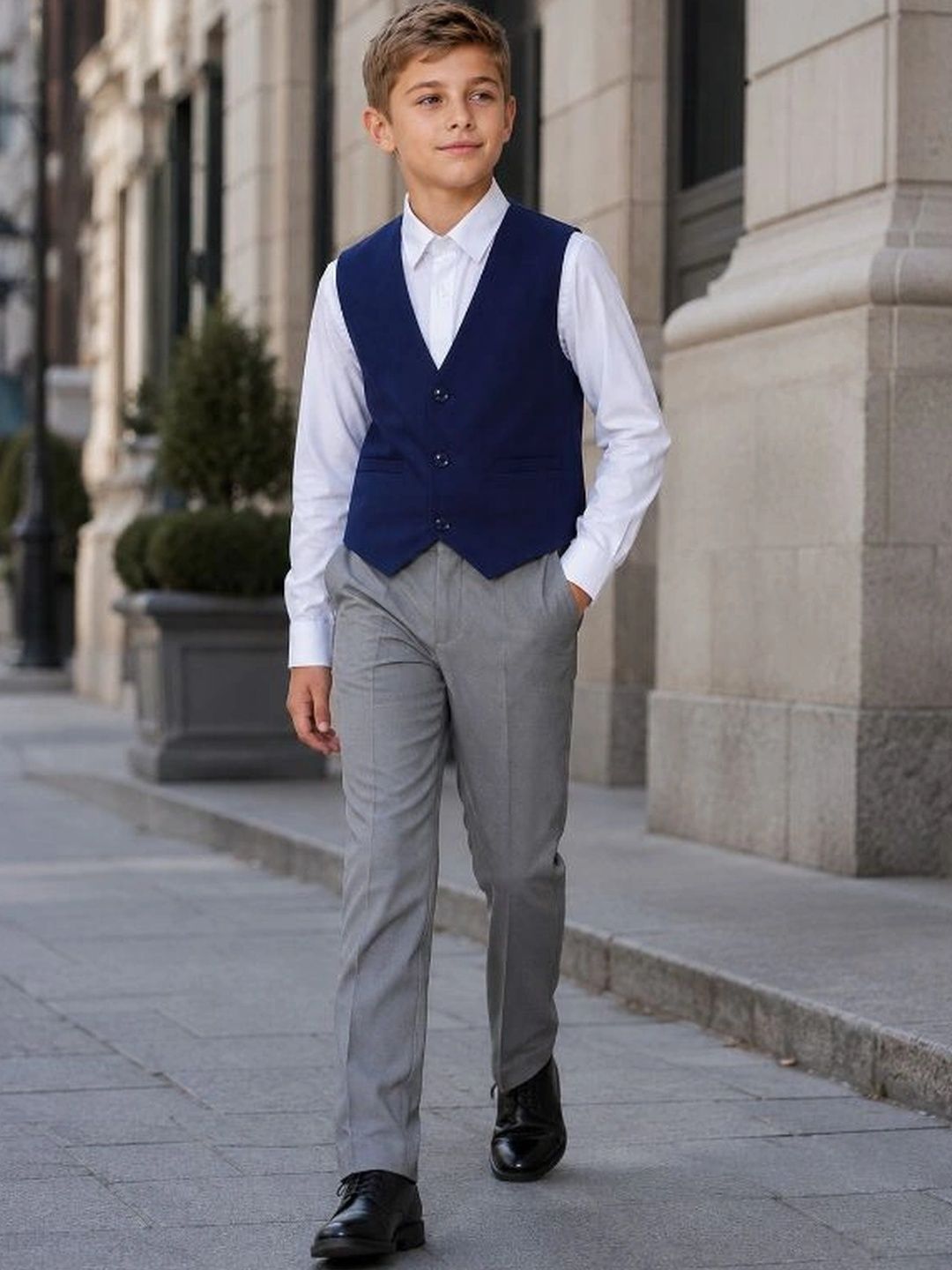 Sparklepop Boys V-Neck Woven Casual Waistcoat-picture-56