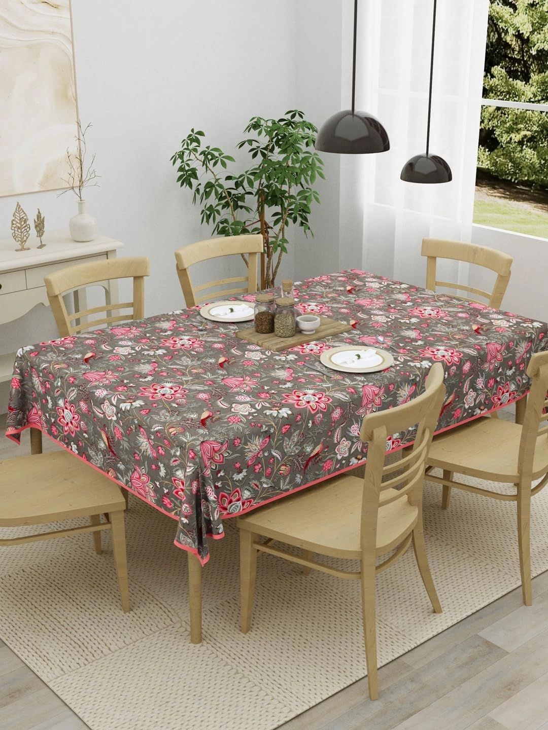 Aura Pink Floral Cotton 6-Seater Table Cover-picture-23