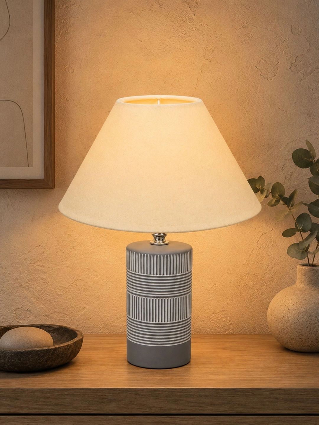 Glowhere Off White Textured Ceramic Industrial Cylindrical Shaped Table Lamp-picture-43