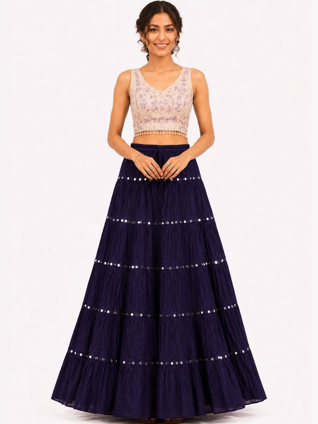 Fabrika16 Women Cotton Blend Cotton Cambric Tiered Maxi Flared Skirt-image-40
