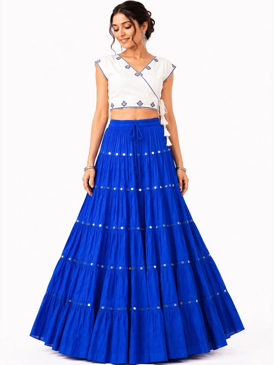 Fabrika16 Women Cotton Blend Cotton Cambric Tiered Maxi Flared Skirt-image-43