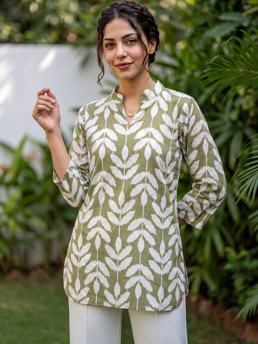 Klotden Viscose Rayon Mandarin Collar Printed Tunic-picture-49
