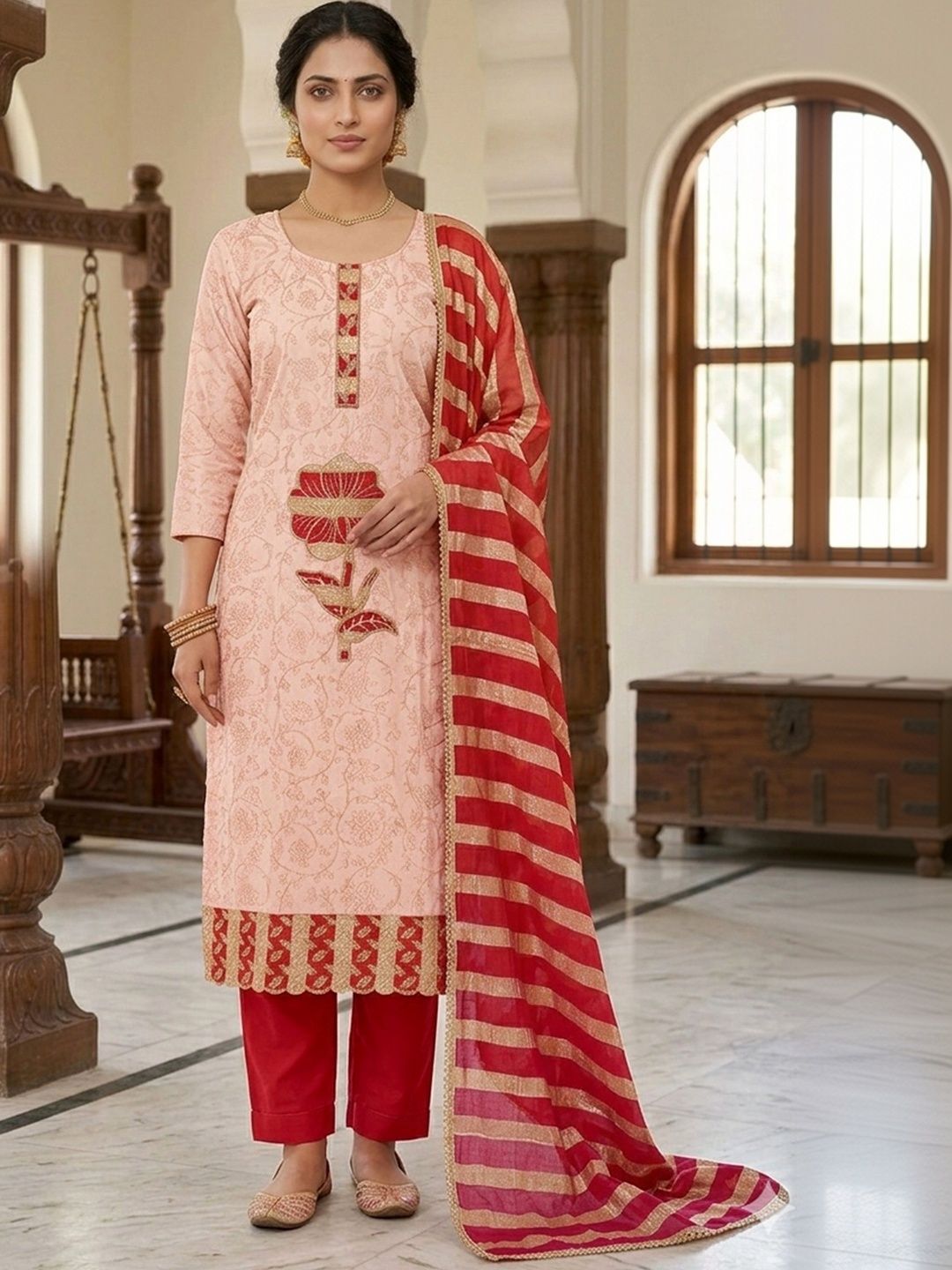 KALINI Embroidered Pure Cotton Semi-Stitched Dress Material-picture-38