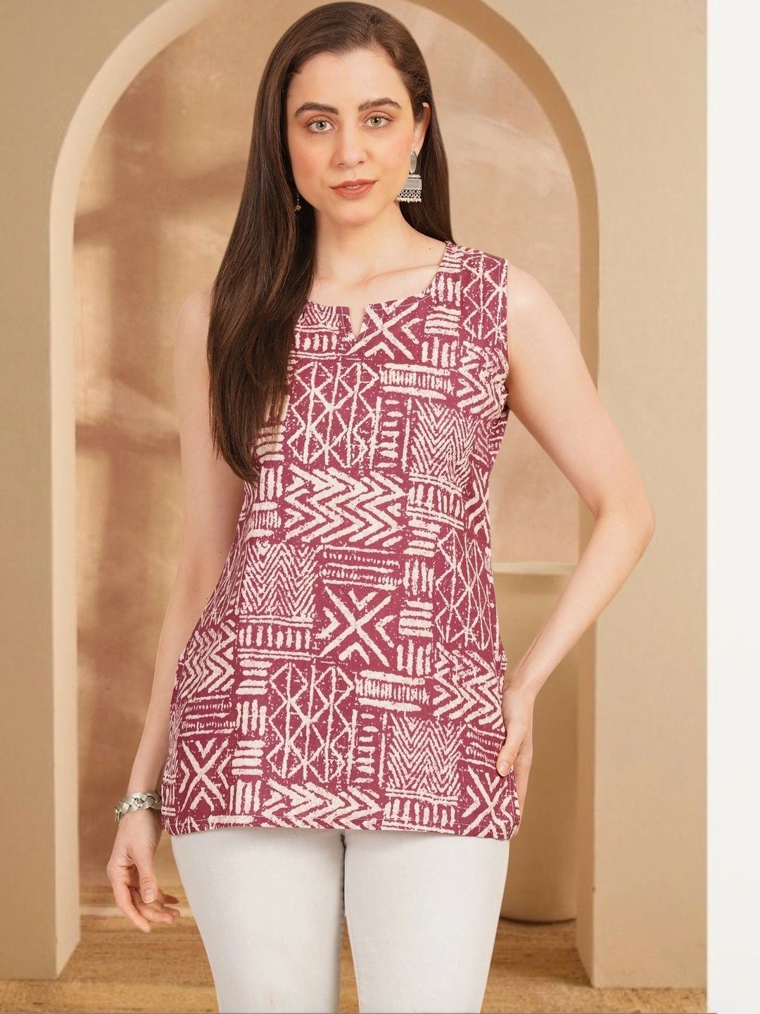 Anouk Rustic Geometric Printed Pure Cotton Blend Khadi Kurti-picture-56