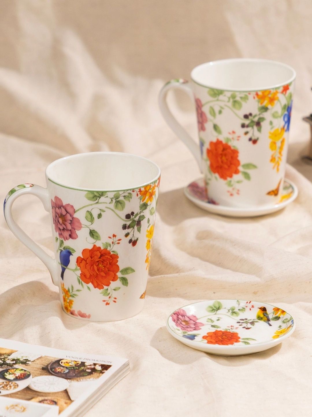 GOLDEN QUEEN'S Red Floral Printed Bone China Glossy Mugs Set of Cups and Mugs-image-48