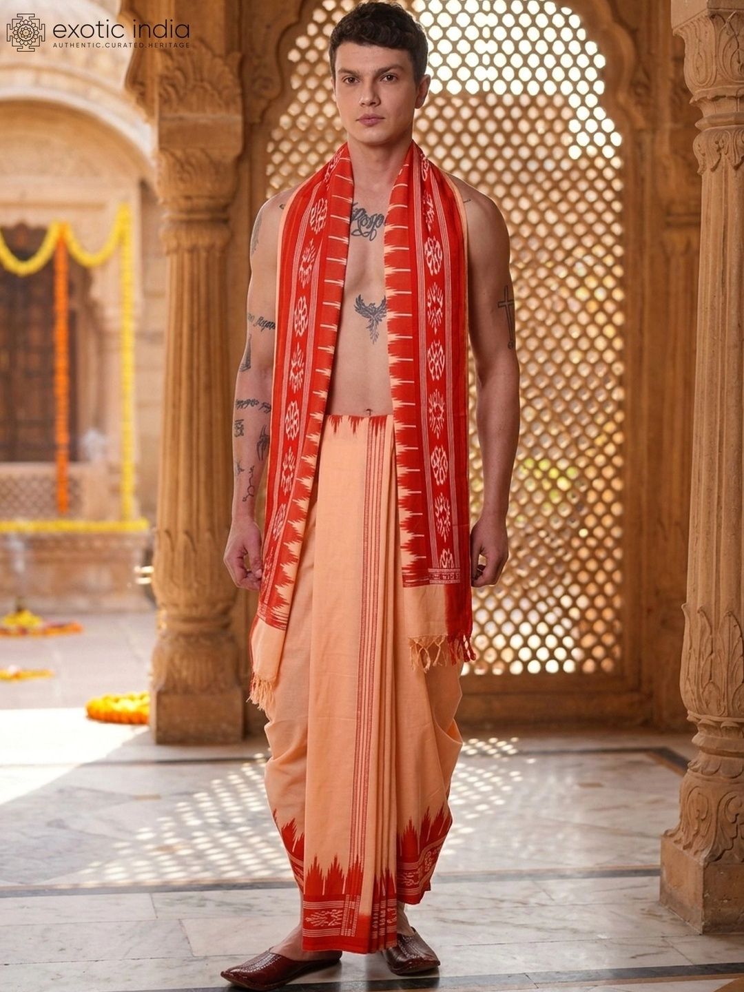 Exotic India Men Printed Cotton Dhoti Dhotis-picture-53